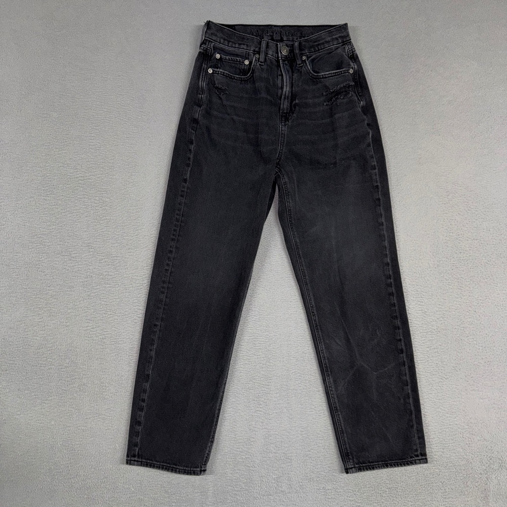 American Eagle Jeans Womens 4 Black 90s Boyfriend Highest Rise Distressed Denim